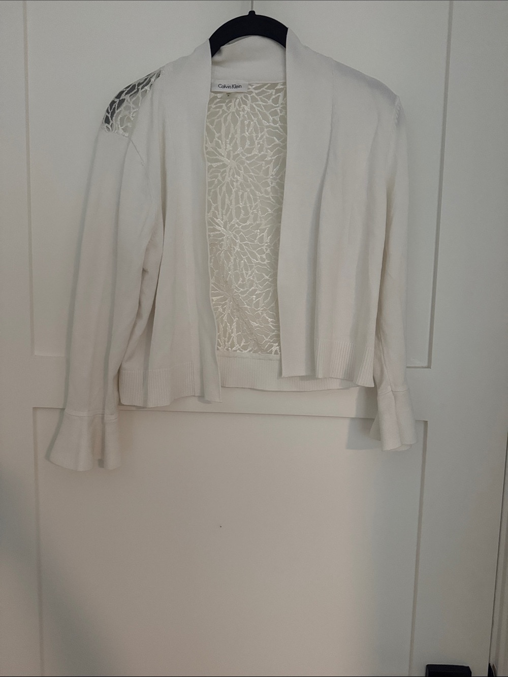 Calvin Klein Cream Open-Front Cardigan with Lace Back